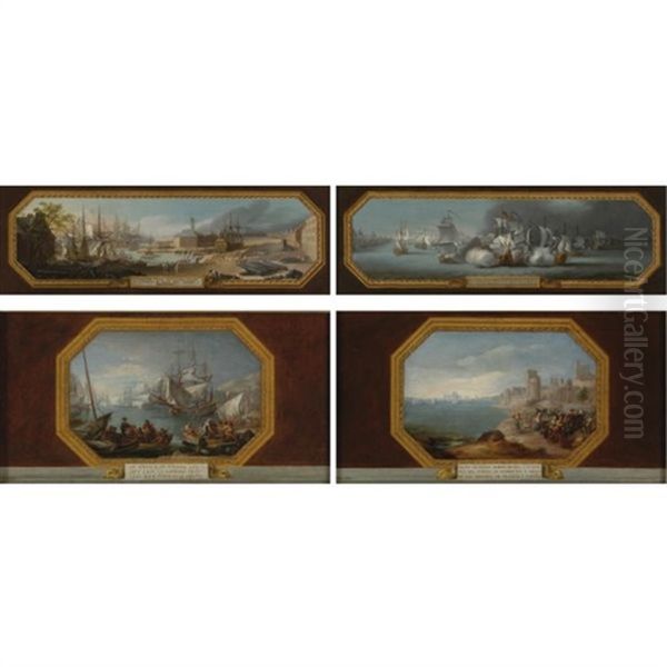 The Armada Of 1779: Four Scenes From The American War Of Independence (4 Works) Oil Painting by Gregorio Ferro