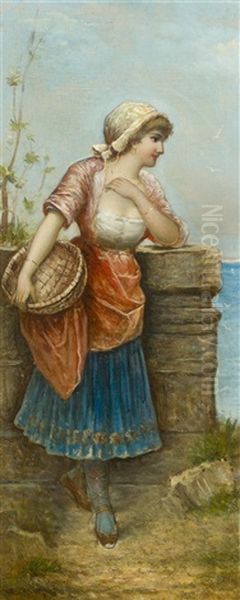 Peasant Woman Oil Painting by Egisto Ferroni