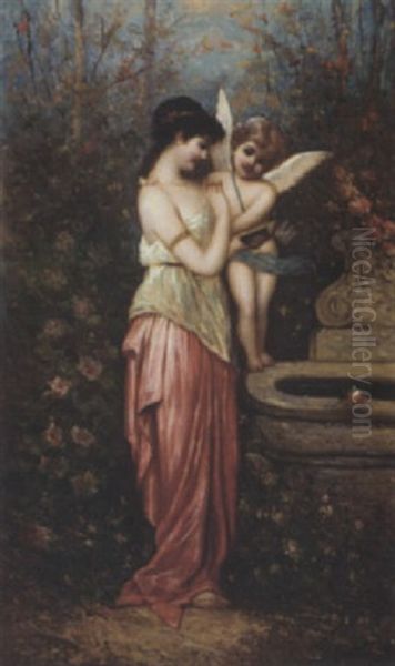 The Poetry Of Love By The Fountain Oil Painting by Egisto Ferroni