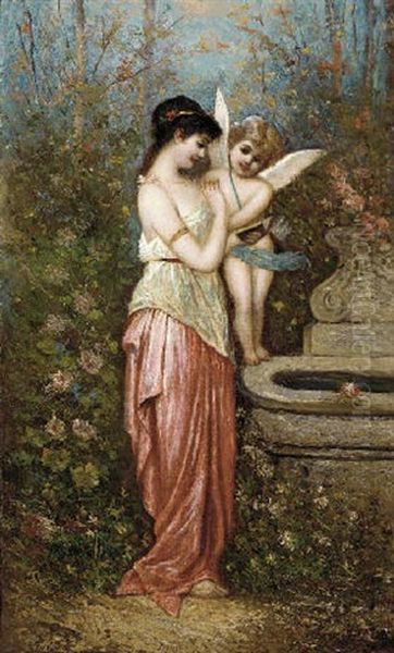 The Poetry Of Love By The Fountain by Egisto Ferroni