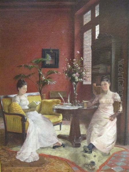 Drawing Room Scene Oil Painting by Jean Georges Ferry