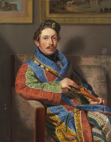 Junger Herr Im Rauchermantel Oil Painting by Leopold Fertbauer