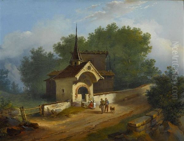 Wegkapelle Im Salzkammergut Oil Painting by Leopold Fertbauer