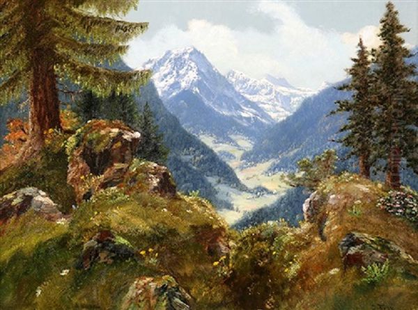 View Of Snow-capped Moutains Oil Painting by John Fery