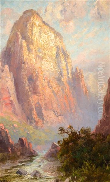 The Great White Throne, Zion National Park Oil Painting by John Fery