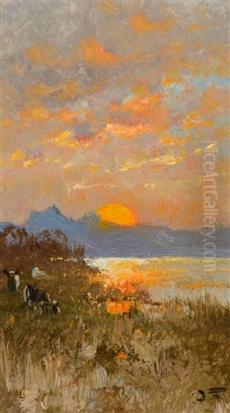 Henry's Lake; Teton Mountains (pair) Oil Painting by John Fery