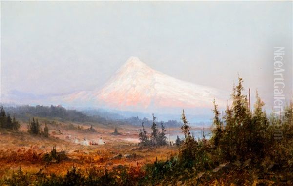 Indian Encampment At Mt. Hood Oil Painting by John Fery