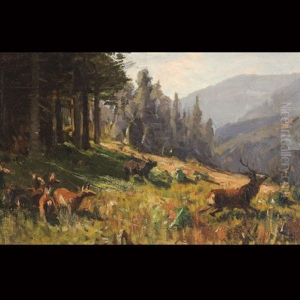 Glacier Lake, Elk Oil Painting by John Fery