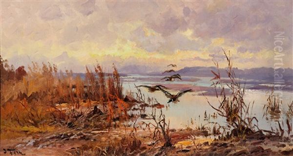 Ducks Over The Marsh by John Fery