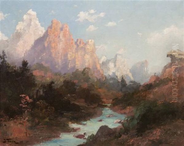 Sunrise Over The Mountains Oil Painting by John Fery