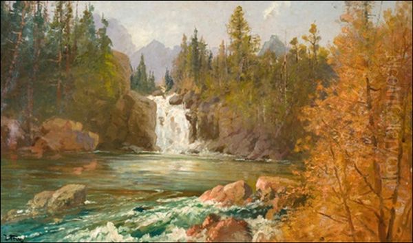 Red Eagle Falls On Red Eagle Creek Oil Painting by John Fery