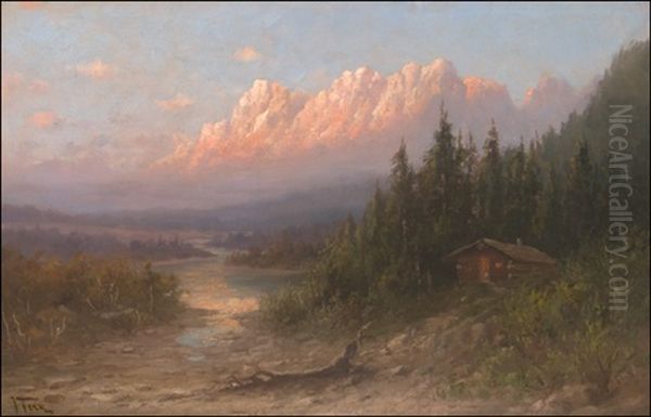 Cabin In The Castle Mountains, Montana Oil Painting by John Fery