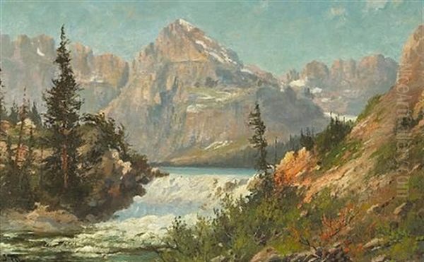 Swift Current Falls, Glacier Park Oil Painting by John Fery