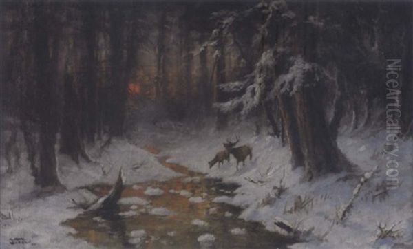 Winter In Minnesota Oil Painting by John Fery