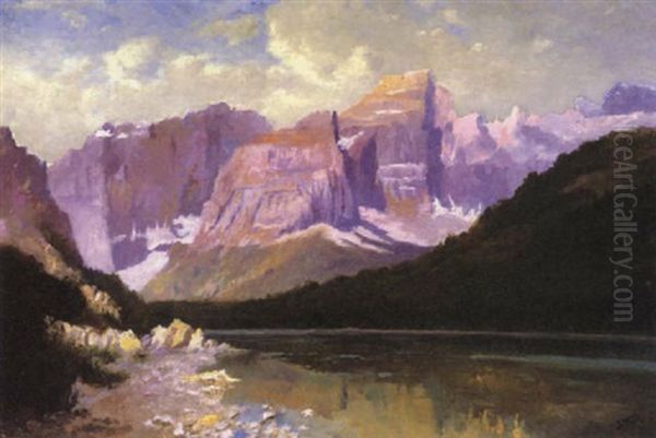 Grossley Lake, Mt. Cleveland, Glacier National Park Oil Painting by John Fery