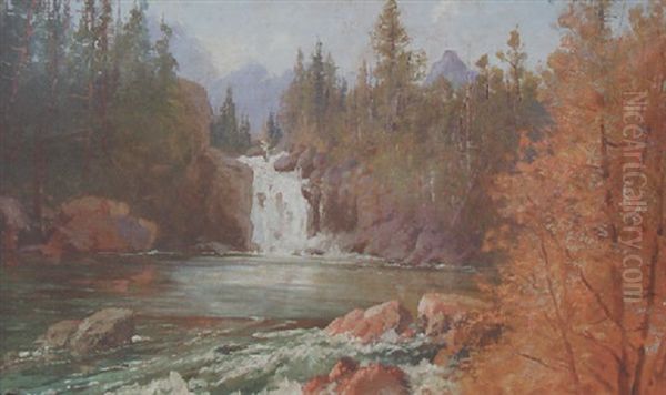 Red Eagle Falls On  Red Eagle Creek Oil Painting by John Fery