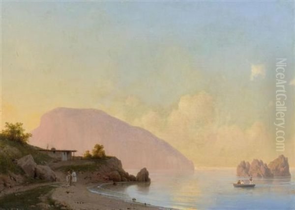 Kustenlandschaft Mit Einem Fischerboot Oil Painting by Adolf Ivanovich Fessler