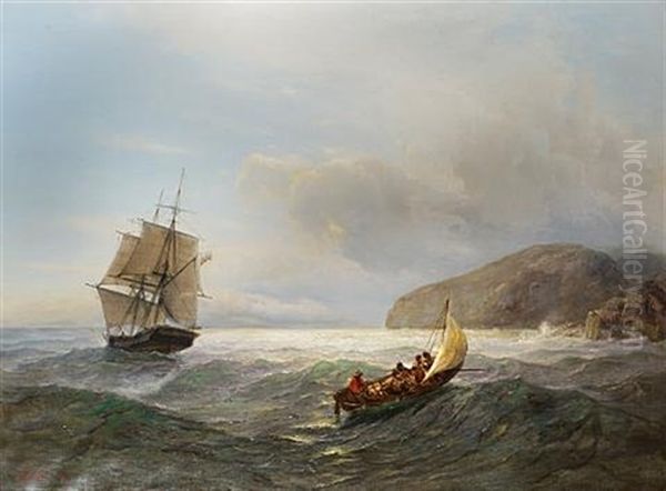 Getting The Jolly Boat Ashore Off The Crimean Coast Oil Painting by Adolf Ivanovich Fessler