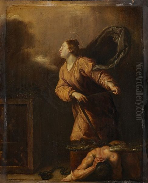 Die Heilige Juliana Von Nikomedia Besiegt Den Geflugelten Teufel Oil Painting by Domenico Feti