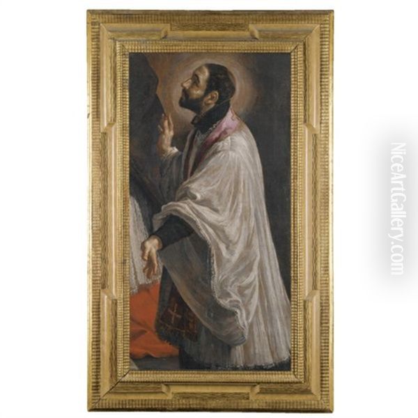 A Kneeling Cleric, A Saint (?) Oil Painting by Domenico Feti