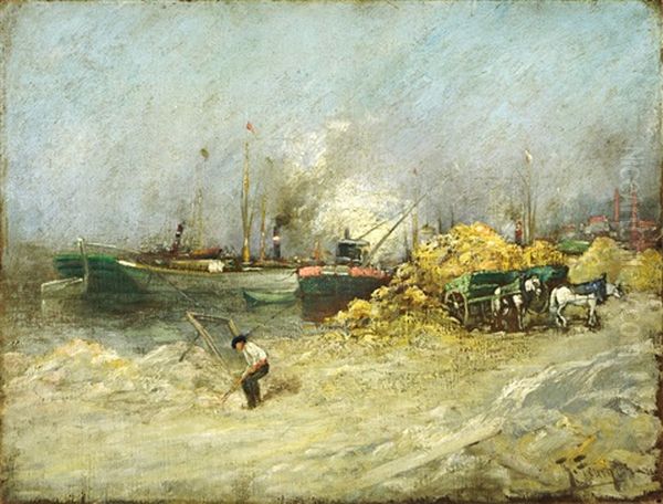 Hafenszene Mit Pferdekutsche Und Arbeiter Oil Painting by Theodor Feucht