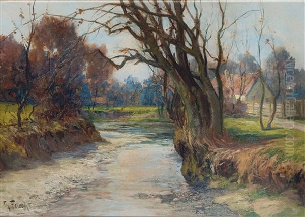 Flusslandschaft Oil Painting by Theodor Feucht