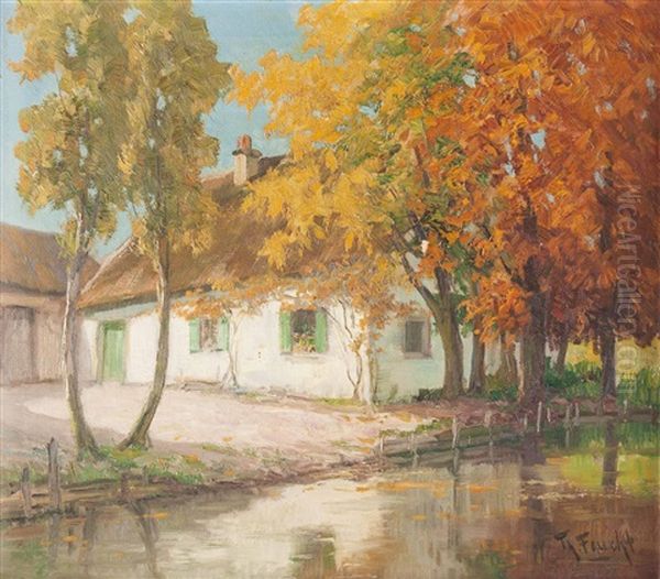 Bauerngehoft Im Herbst Oil Painting by Theodor Feucht