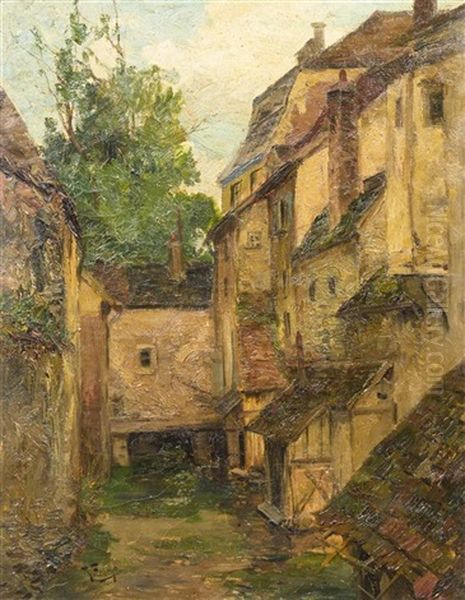 Courtyard Oil Painting by Theodor Feucht