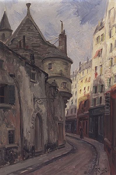 Blick In Eine Alte Strase Im Pariser Quartier Latin Oil Painting by Theodor Feucht