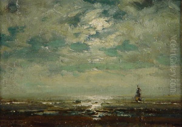 Am Strand Von Katwijk Bei Sonnenuntergang Oil Painting by Arthur Feudel