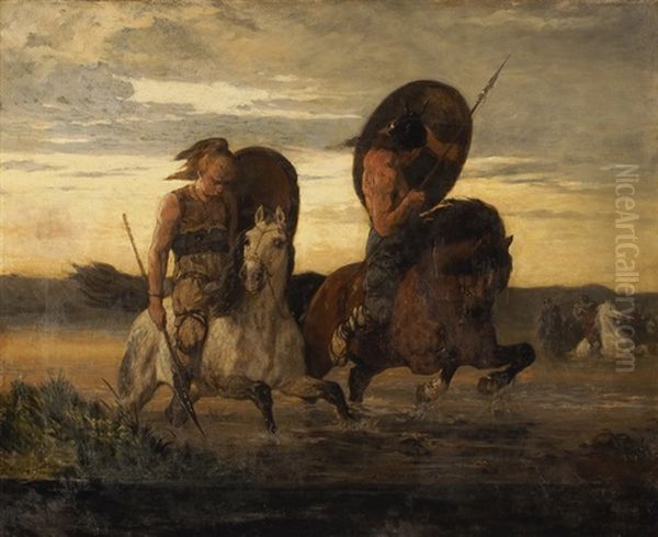 Germanische Krieger Auf Der Flucht Oil Painting by Anselm Friedrich Feuerbach