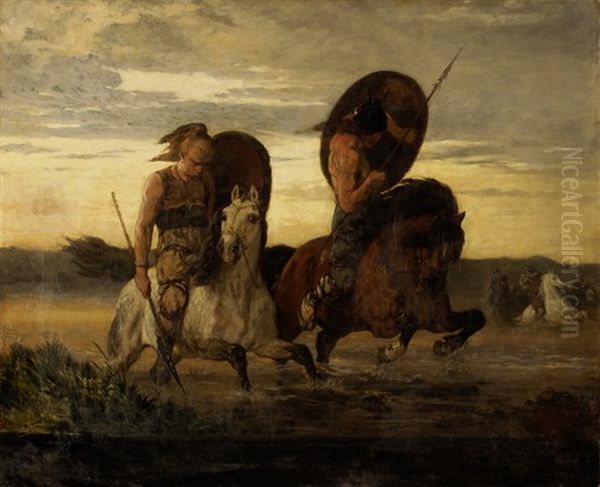 Germanische Krieger Auf Der Flucht Oil Painting by Anselm Friedrich Feuerbach