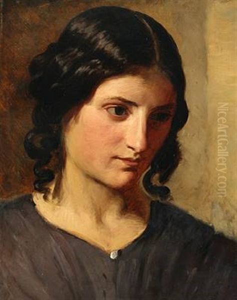 Young Woman With Dark Curls, Presumably Leontine Oil Painting by Anselm Friedrich Feuerbach