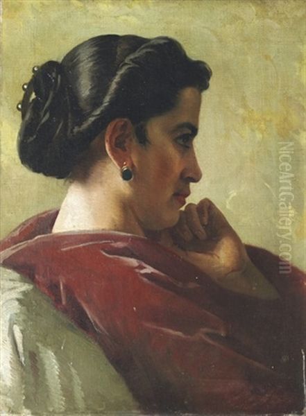 Studienkopf Einer Romerin In Profil Nach Rechts: A Roman Woman In Profile Oil Painting by Anselm Friedrich Feuerbach