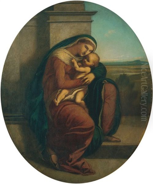 Madonna Mit Kind Vor Architektur Und Landschaftlichem Hintergrund by Anselm Friedrich Feuerbach