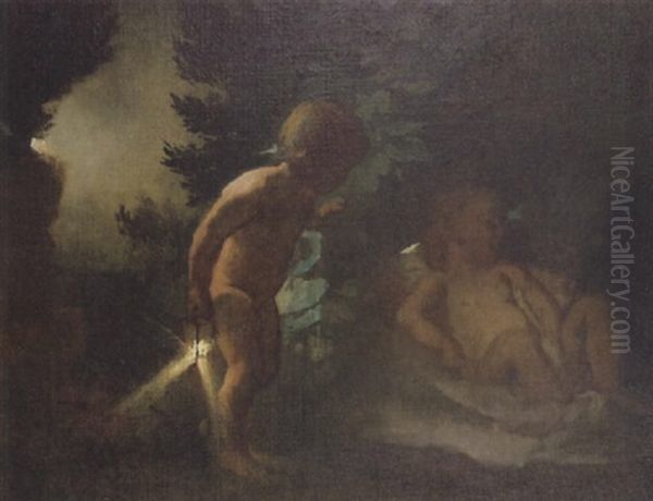 Kinderszene, Schlafendes Kind Und Kind Mit Fackel Oil Painting by Anselm Friedrich Feuerbach