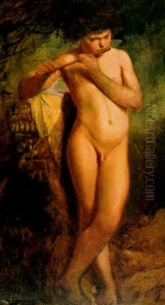 Nackter Knabe, Flote Spielend Oil Painting by Anselm Friedrich Feuerbach