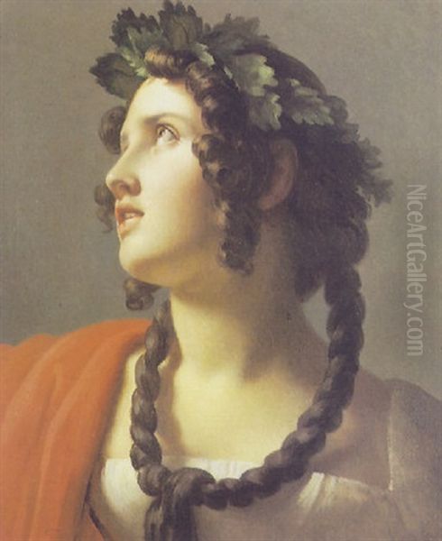 Giovane Donna Incoronata D'alloro Oil Painting by Anselm Friedrich Feuerbach