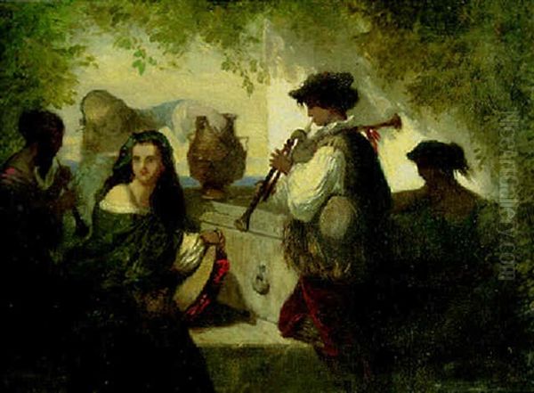 Junge Musikanten Am Brunnen Oil Painting by Anselm Friedrich Feuerbach