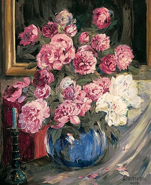 Pfingstrosenstraus In Blauer Vase Oil Painting by Gustav Adolf Feuerstein