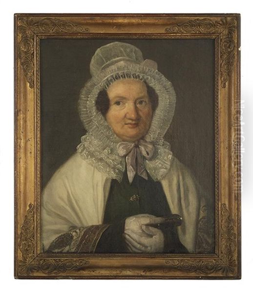 Portrait Of A Lady In A Lace Bonnet Oil Painting by Jean Pierre Feulard