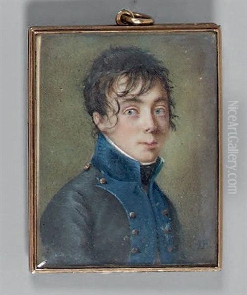 Portrait D'un Jeune Officier En Habit Bleu Fonce Oil Painting by Jean Pierre Feulard