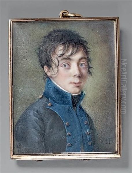 Portrait D'un Jeune Officier En Habit Bleu Fonce Oil Painting by Jean Pierre Feulard