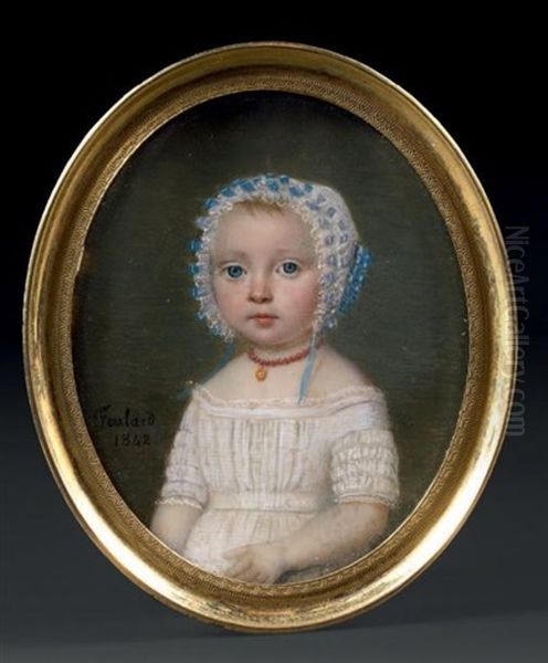 Portrait D'une Petite Fille En Buste Vers La Gauche Presque De Face Oil Painting by Jean Pierre Feulard