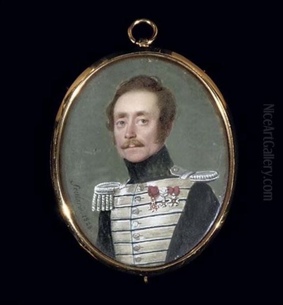 An Infantry Officer Of The Royal Guard, In Black Coat With Silver Facings And Epaulette, Wearing The Badge Of The Royal French Order Of St. Louis And Other Decorations Oil Painting by Jean Pierre Feulard