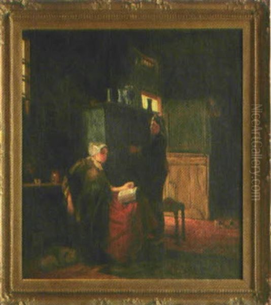 Interieurszene Mit Einer Bei Der Bibellekture Eingenickten Bauerin Oil Painting by Carl Fey