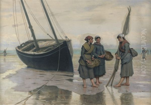 Austernfischerinnen Am Strand Von Cancale Oil Painting by Eugene Feyen