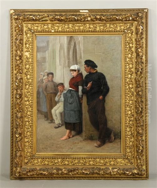 Figures Outside A Building Oil Painting by Eugene Feyen