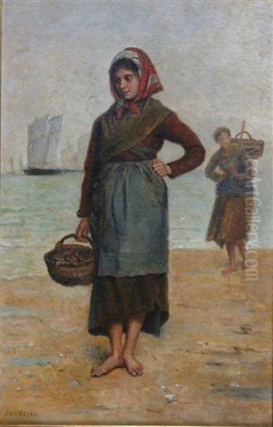 Oyster Gatherer Oil Painting by Jacques Eugene Feyen