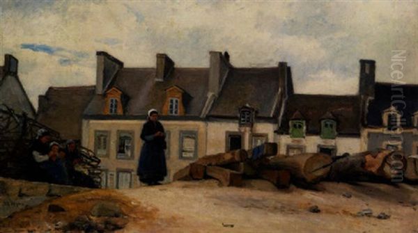 Scene De Village Breton Oil Painting by Jacques Eugene Feyen